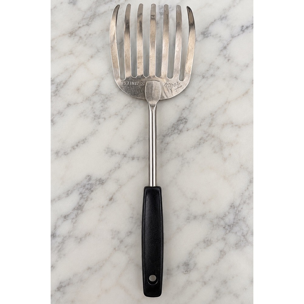 Vintage Foley Stainless Steel Blending Fork Black Handle 6 Tine Kitchen Utensil